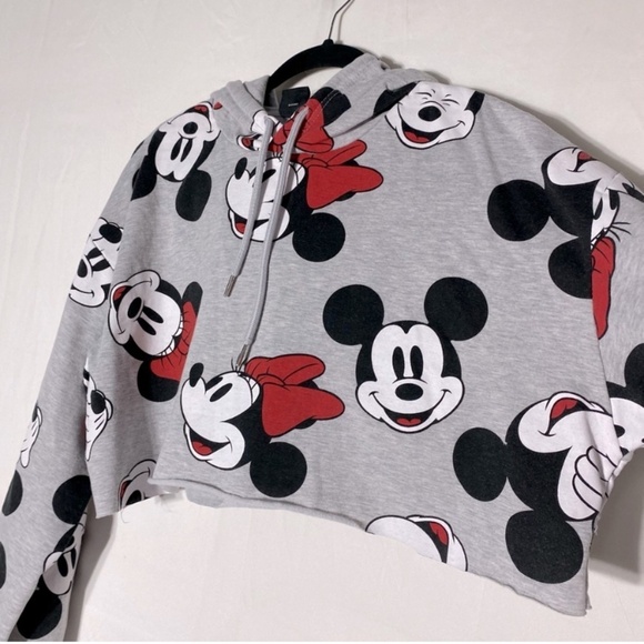 Disney Grey DIY Cropped Mickey Minnie Mouse Hoodie XL - Picture 4 of 14
